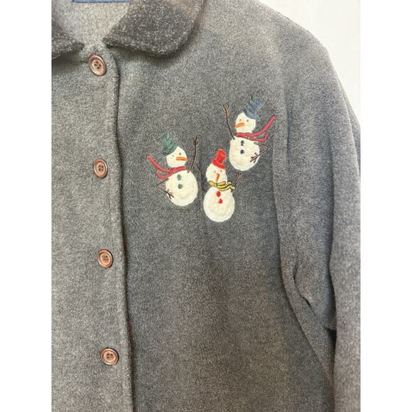 Vintage Karen Scott Womens Christmas Snowman Cardigan Size M Embroidered Holiday - Picture 2 of 11